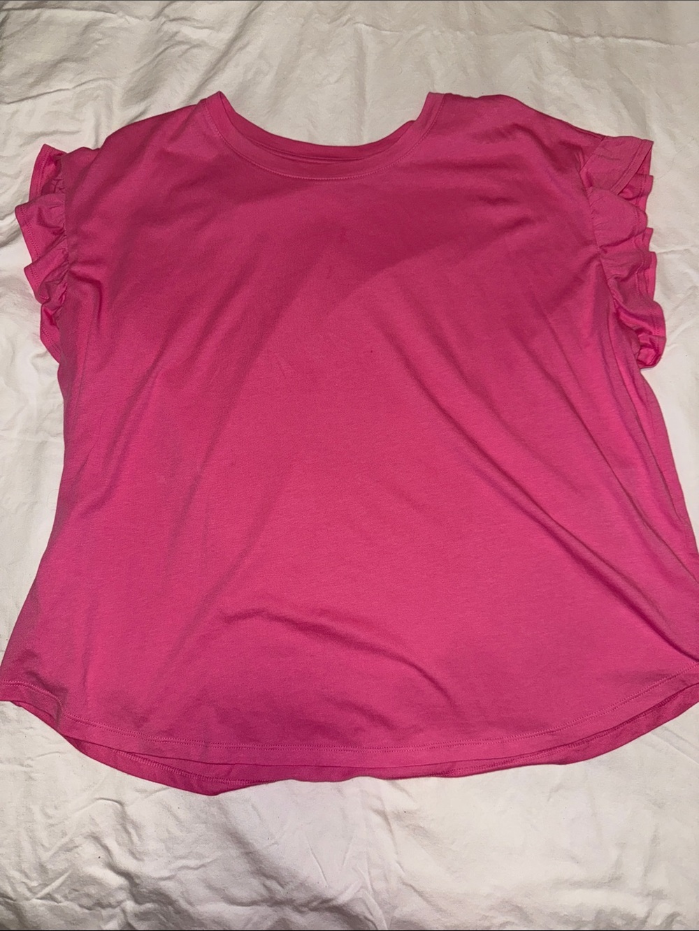 crown & ivy Hot Pink Ruffle Sleeve Tee